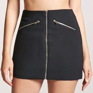 Zip-front black mini skirt